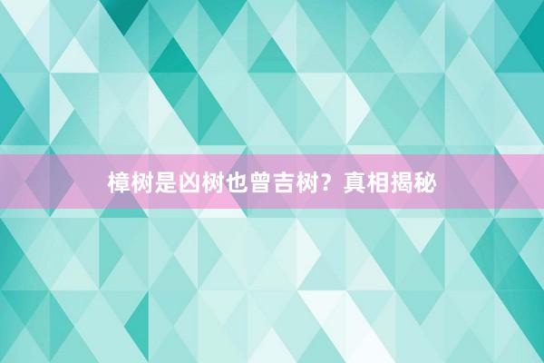 樟树是凶树也曾吉树？真相揭秘